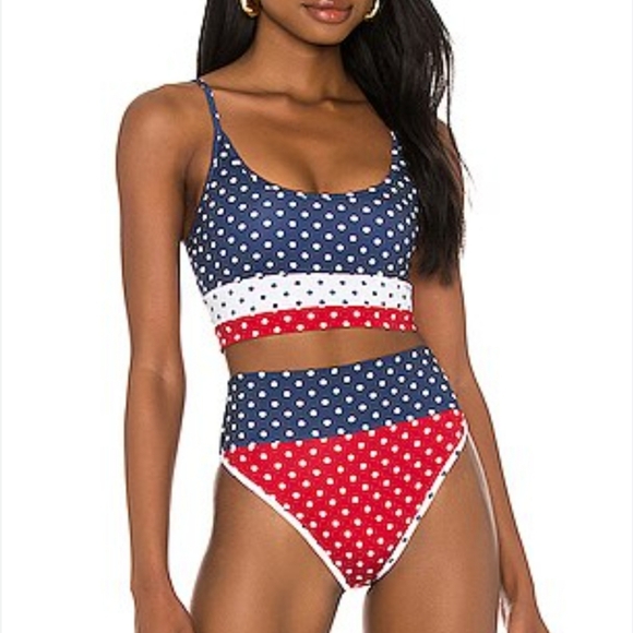 Beach Riot Other - Beach Riot Women's Polka Dot Two-Piece Bikini in Navy/White/Red